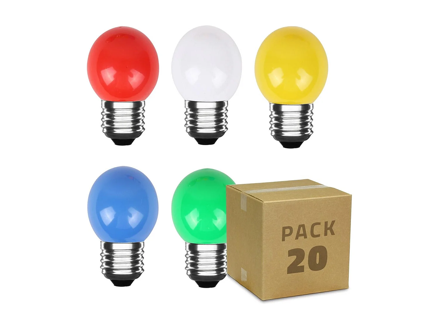 Pack 20 Ampoules LED E27 3W 300 lm G45 5 Couleurs Multicolore