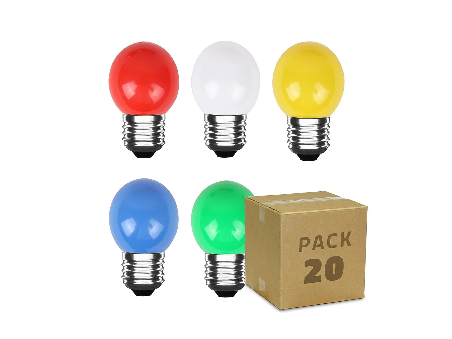 Pack 20 Lampadine LED E27 G45 3W 300 lm 5 Colori Multicolore