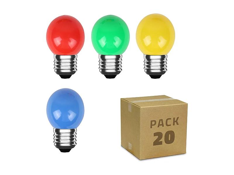 Pack 20 Ampoules LED E27 3W 300 lm G45 4 Couleurs Multicolore
