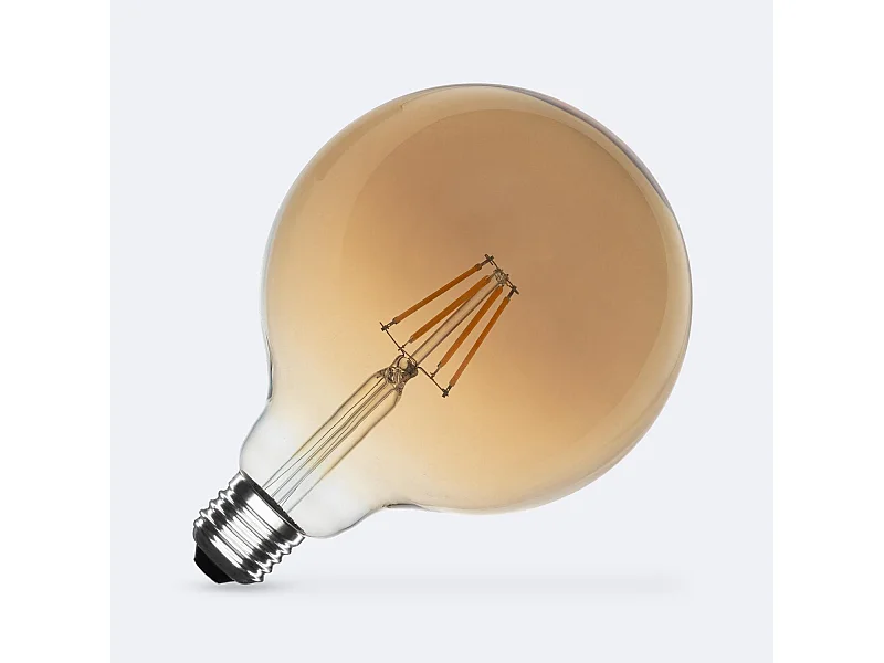Bombilla Filamento LED E27 6W 600 lm G125 Gold No Flicker 2200K Súper Cálido