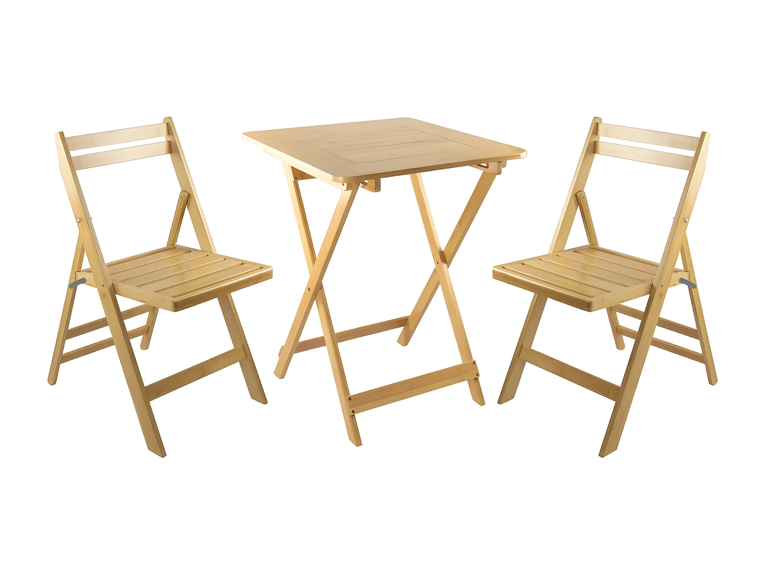 Set da terrazza pieghevole Tavolo quadrato e 2 sedie Biano Bamboo Wood 7house