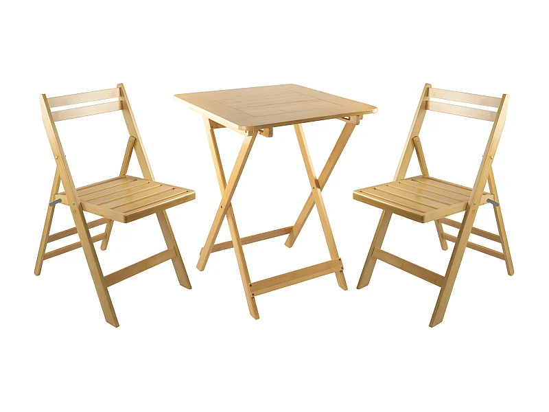 Set da terrazza pieghevole Tavolo quadrato e 2 sedie Biano Bamboo Wood 7house