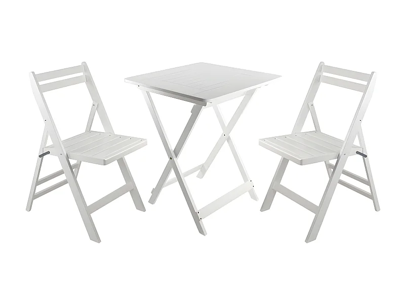 Conjunto de Jardín Plegable Mesa Cuadrada y 2 Sillas Biano Madera de Bambú Blanco 7house