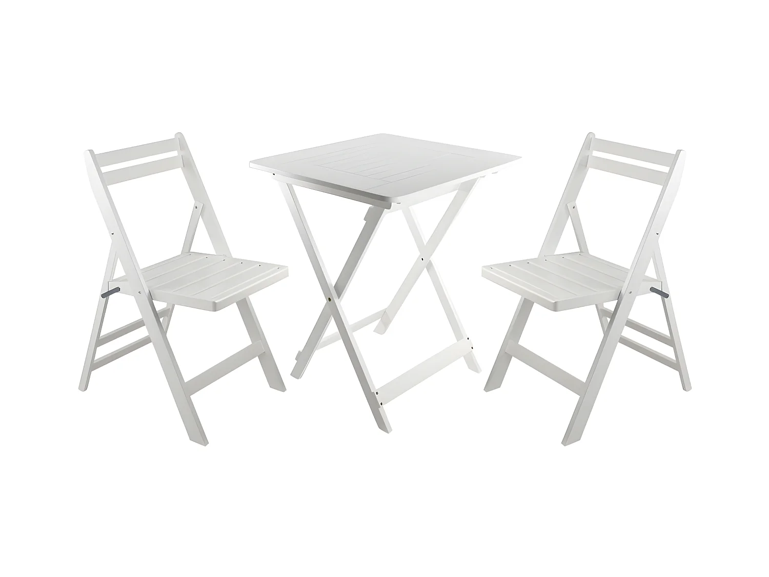 Conjunto de Jardín Plegable Mesa Cuadrada y 2 Sillas Biano Madera de Bambú Blanco 7house