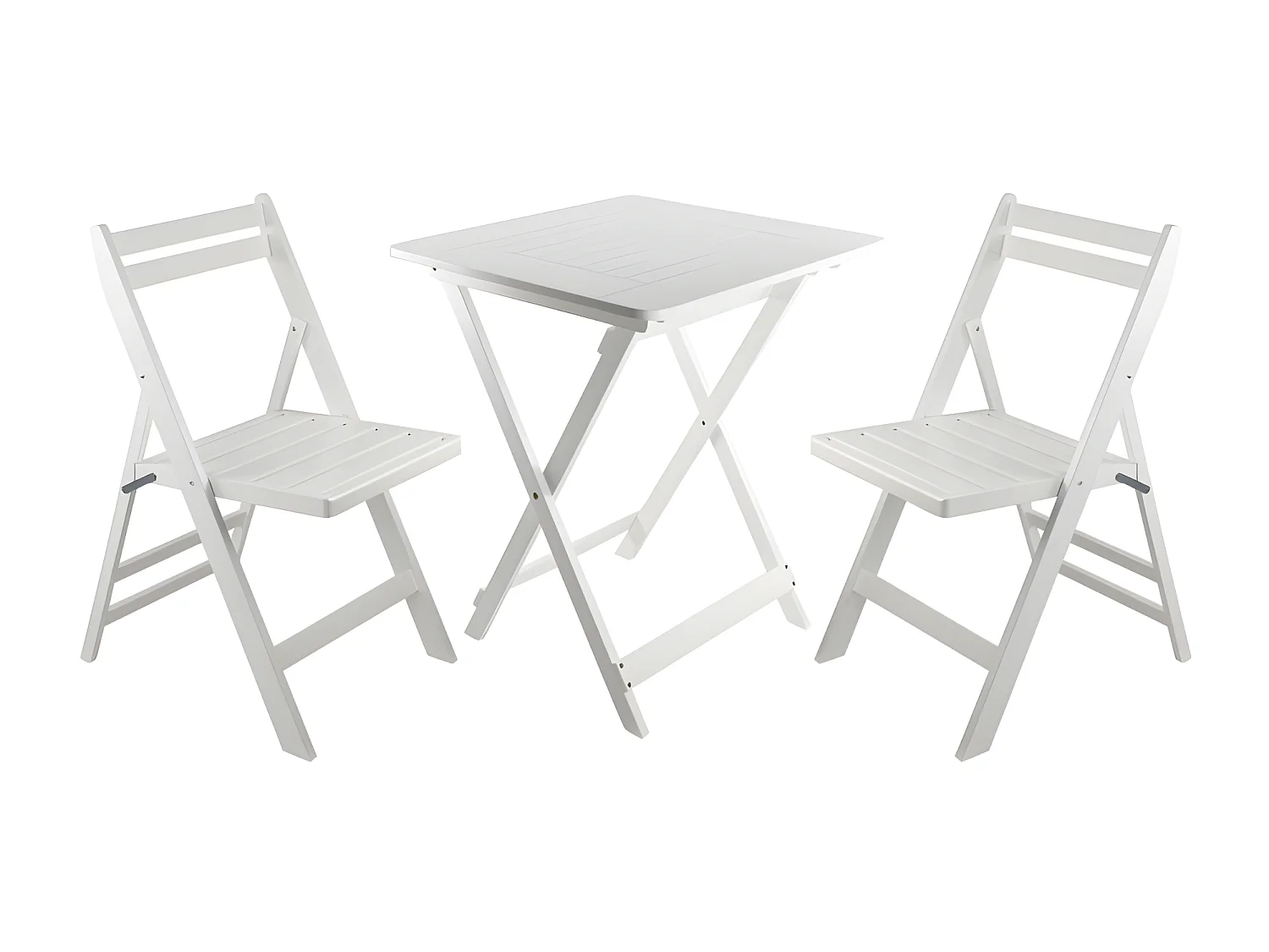 Conjunto de Jardín Plegable Mesa Cuadrada y 2 Sillas Biano Madera de Bambú Blanco 7house