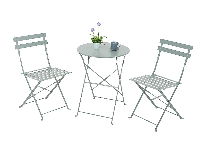 Conjunto de Terraza Plegable Metálico de 2 Sillas y Mesa Redonda Bistreau Gris Thinia Home