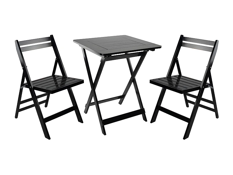 Conjunto de Jardín Plegable Mesa Cuadrada y 2 Sillas Biano Madera de Bambú Negro7house