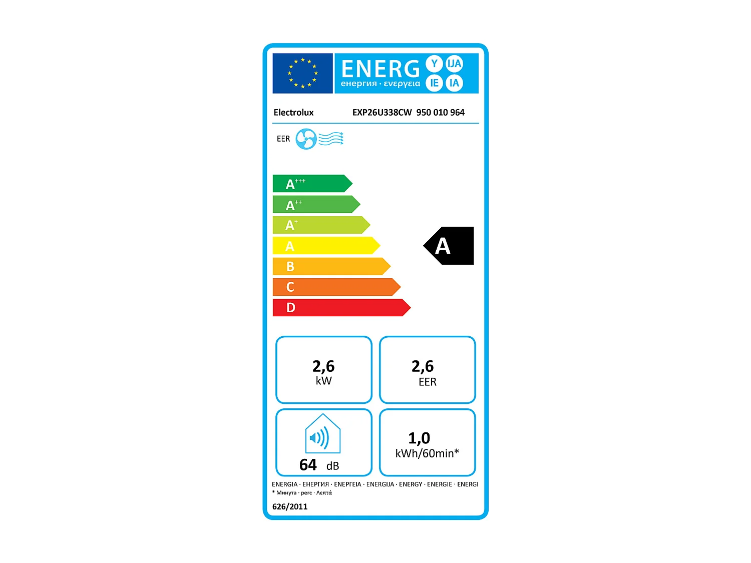 Electrolux EXP26U338CW Condizionatore portatile 64 dB Bianco