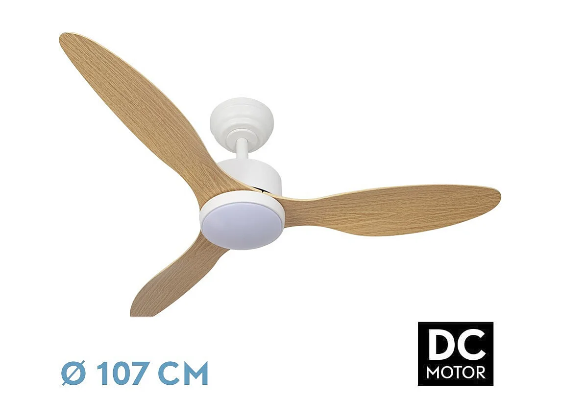 DC SERPA Ventilateur LED en hêtre blanc à intensité variable et CCT à intensité variable FABRILAMP