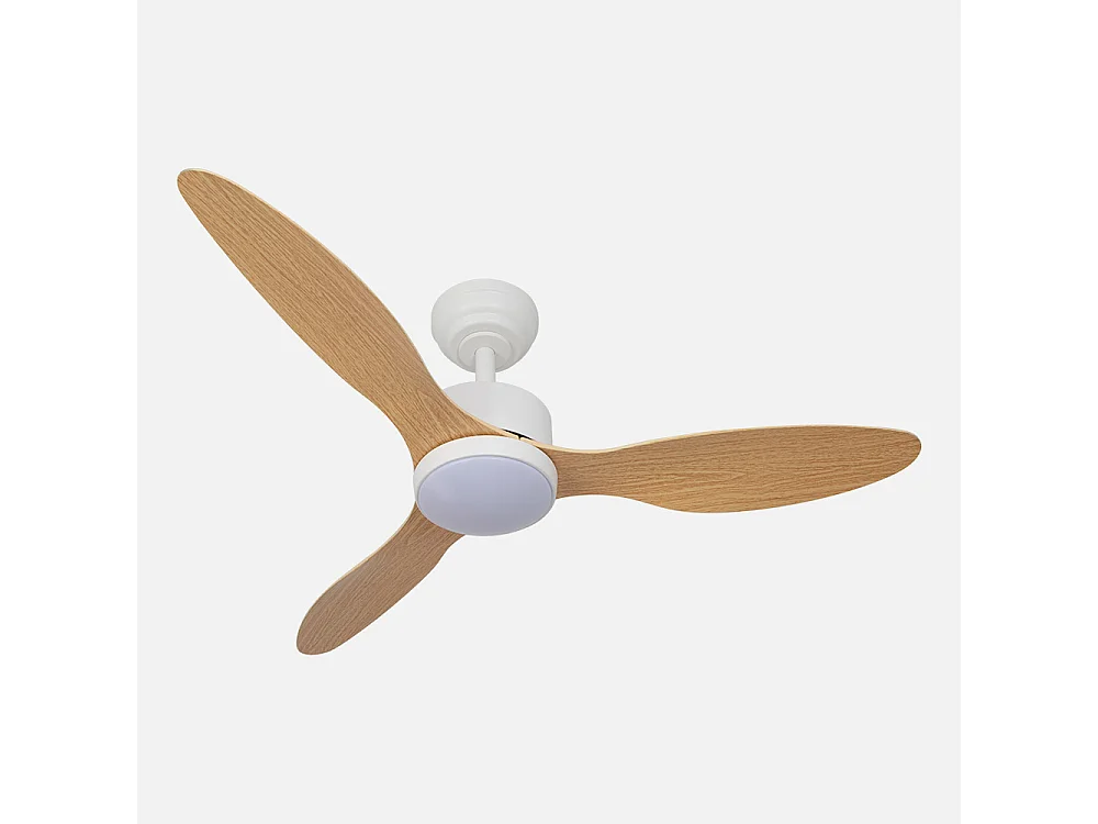 DC SERPA Ventilateur LED en hêtre blanc à intensité variable et CCT à intensité variable FABRILAMP