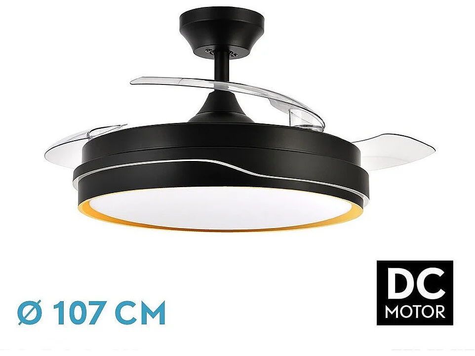 Ventilateur DC LED noir TEMPANO intégré avec mémoire de couleur FABRILAMP