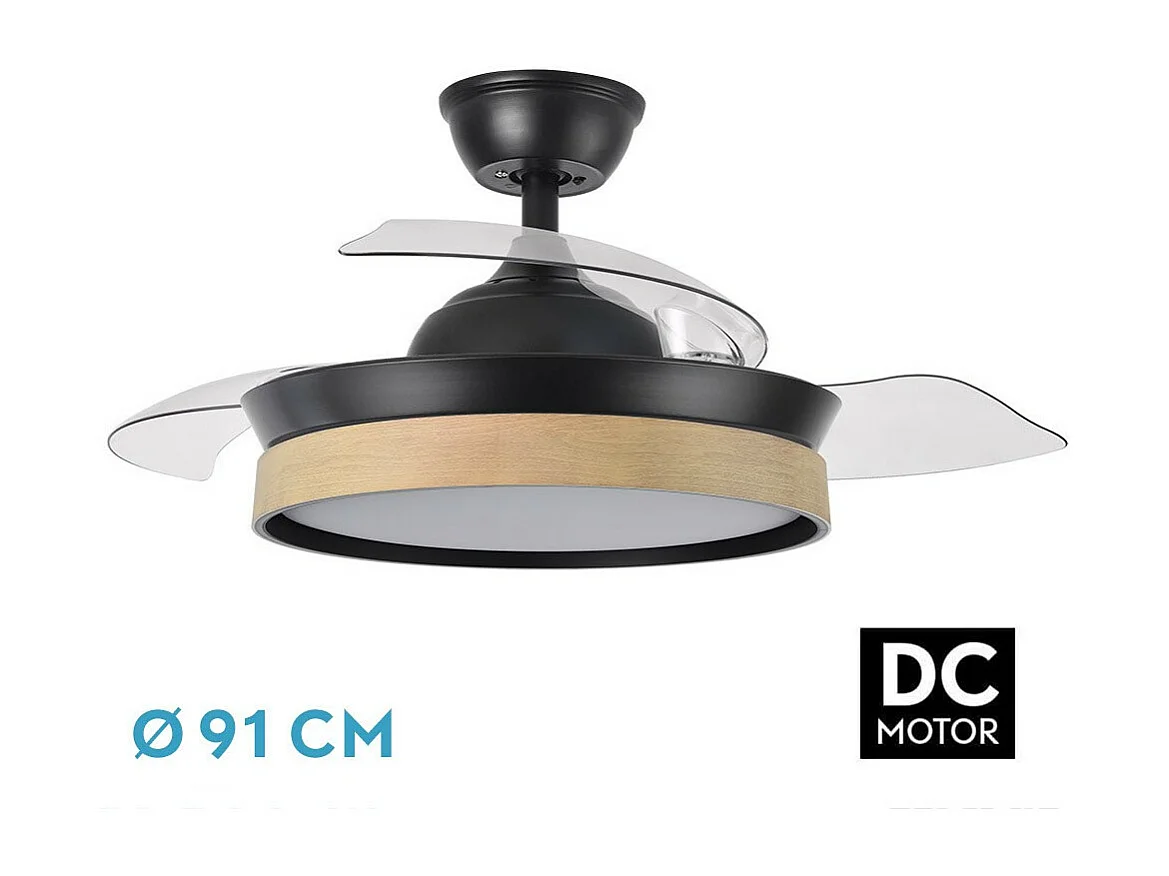 Ventilateur DC IGLU S LED Noire 3 Températures & Télécommande FABRILAMP