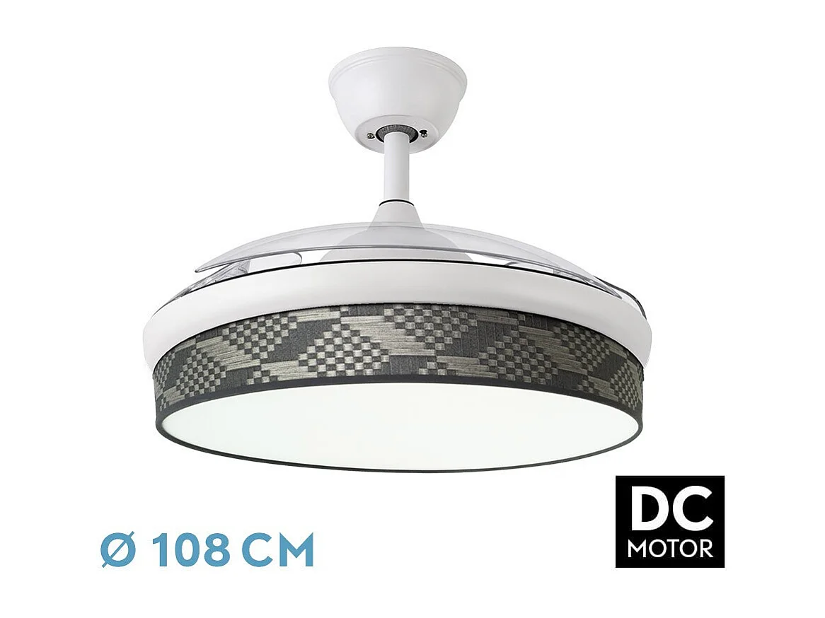 Ventilateur DC MODA Blanc Gris Télécommande Fonction Inverse FABRILAMP