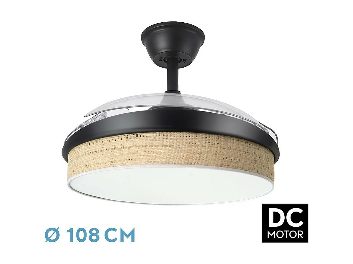 Ventilateur DC MODA Beige Noir Télécommande Fonction Inverse FABRILAMP