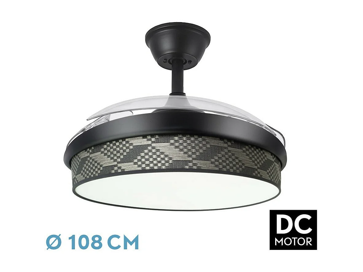 Ventilateur DC MODA Noir Gris Télécommande Fonction Inverse FABRILAMP