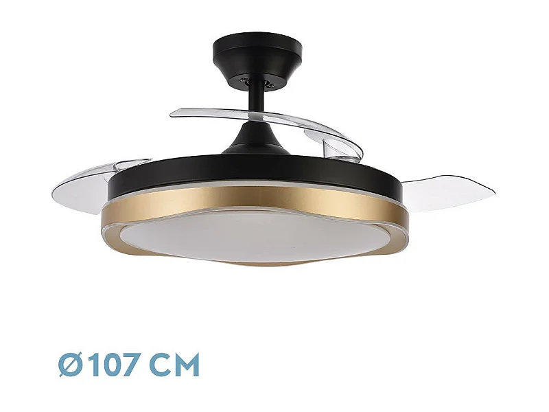 Ventilador Dc Blondi Negro Oro Led 3 Temperaturas Control Remoto