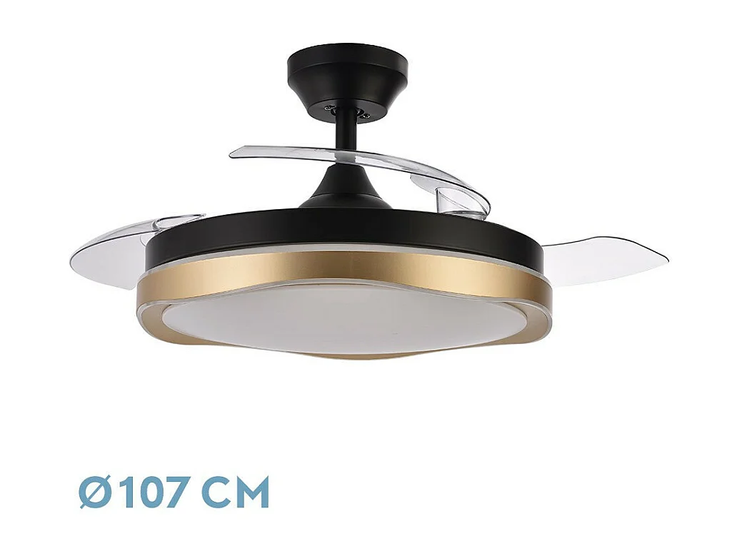 Ventilador Dc Blondi Negro Oro Led 3 Temperaturas Control Remoto