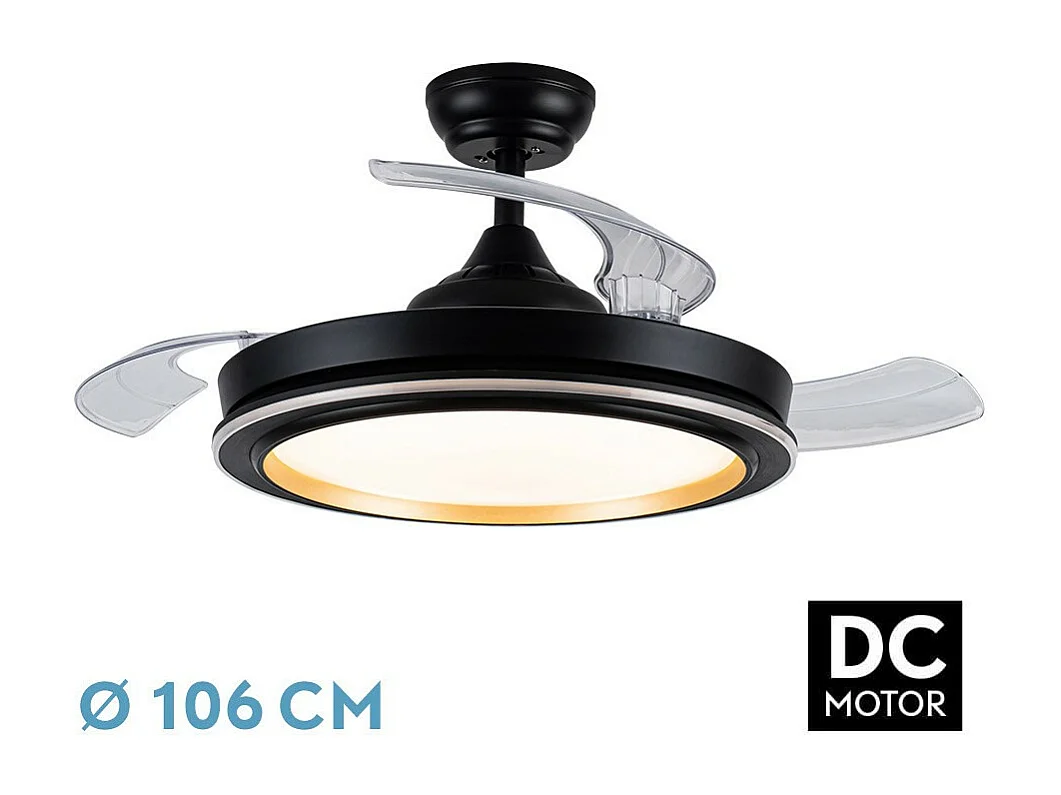 Ventilador Dc Picolo Negro Led Con Mando A Distancia Y Cct