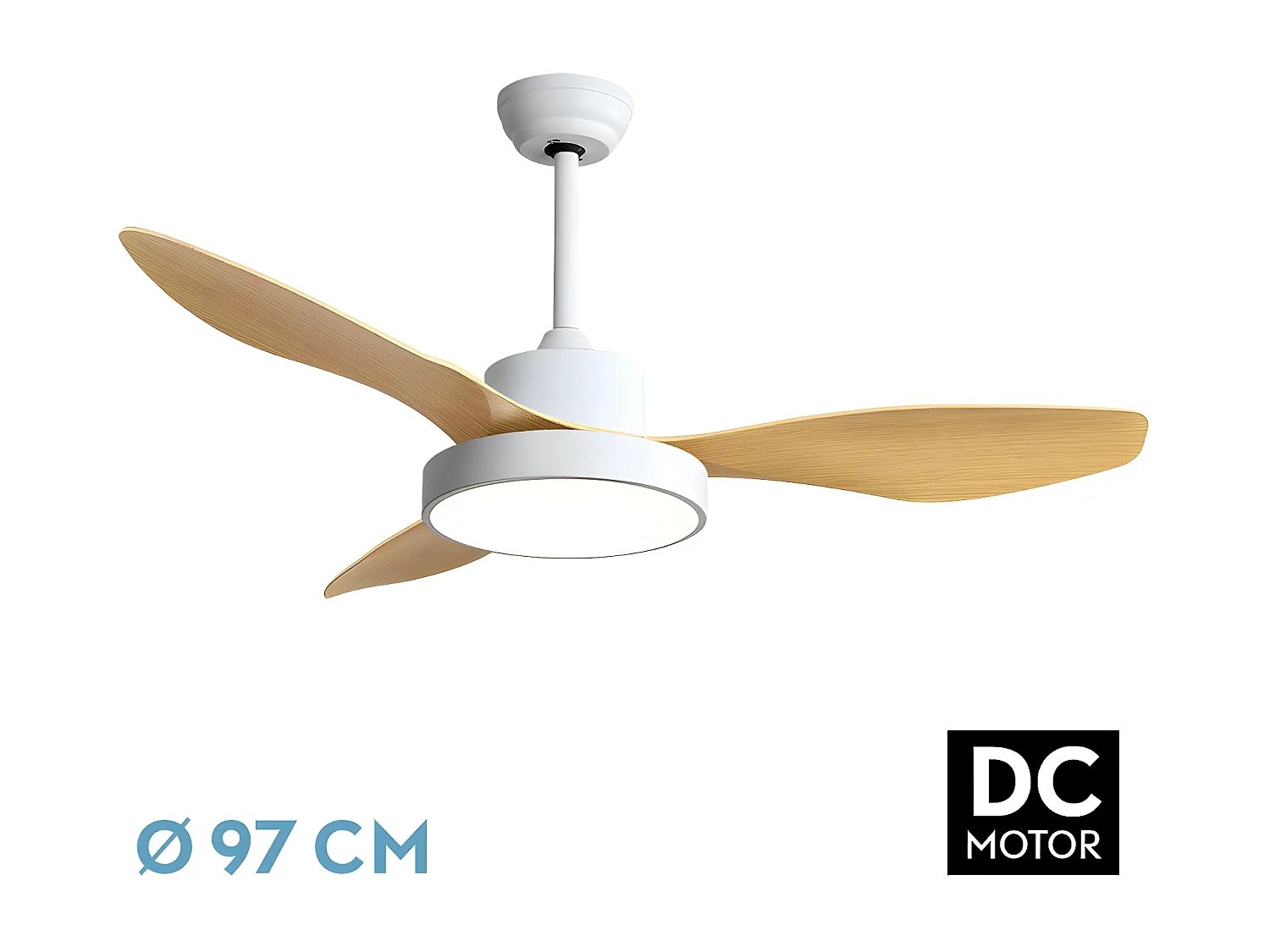 Ventilateur DC HAYATE S Hêtre Blanc LED intégrée CCT dimmable FABRILAMP