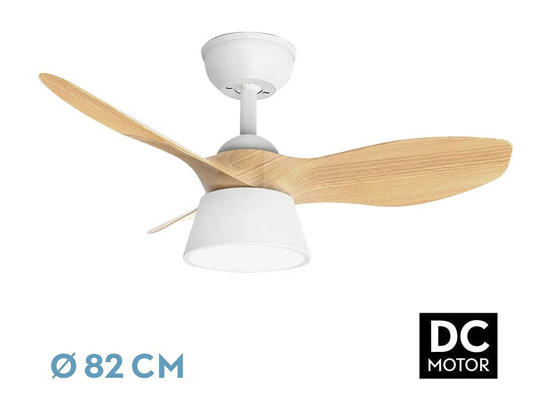 Ventilador Dc Cubico Blanco Haya Led 3 Posiciones Con Memoria