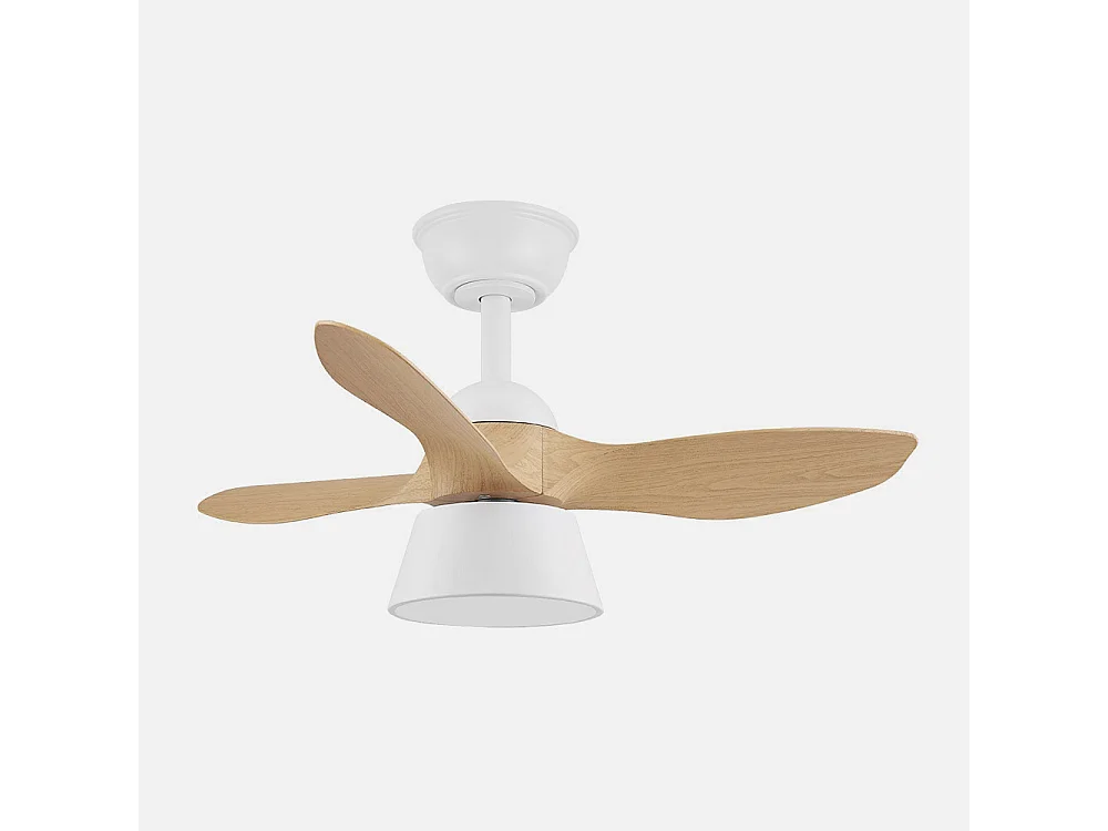 Ventilateur DC CUBICO hêtre blanc LED 3 positions avec mémoire FABRILAMP