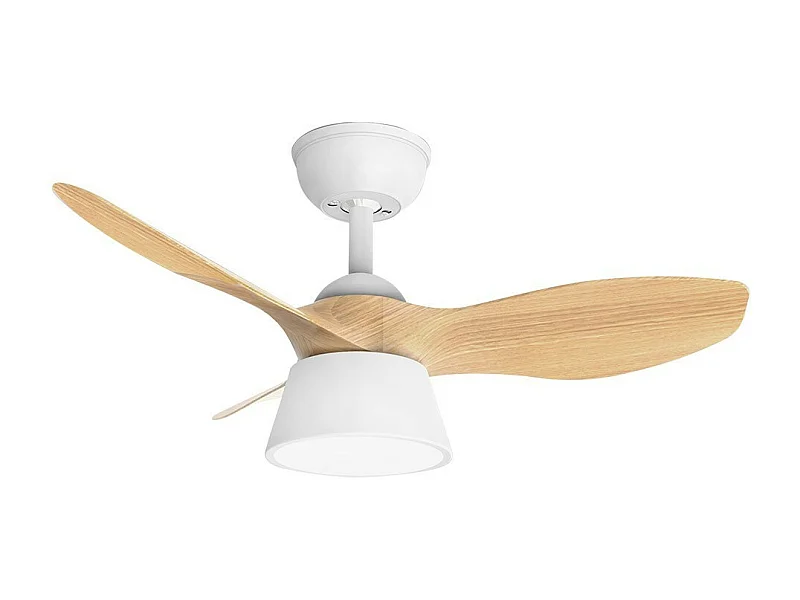 Ventilateur DC CUBICO hêtre blanc LED 3 positions avec mémoire FABRILAMP