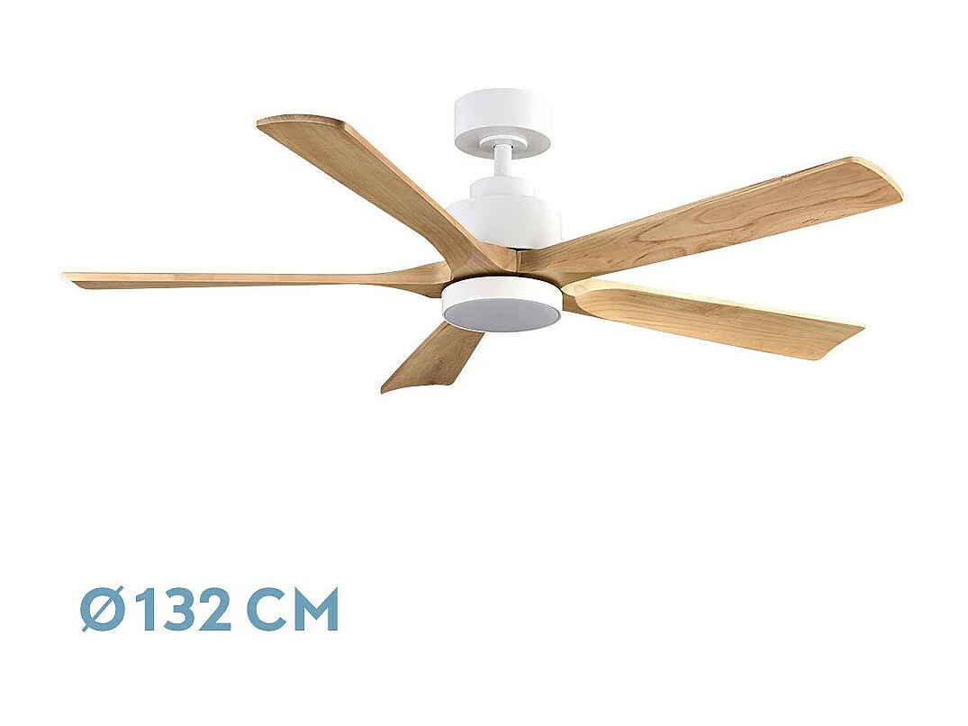 Ventilateur CAIRO DC blanc hêtre intégré avec 3 positions FABRILAMP