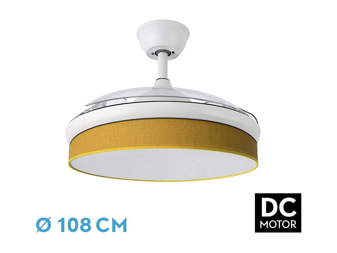 Ventilateur DC MODA Blanc Jaune Télécommande Fonction Inverse FABRILAMP