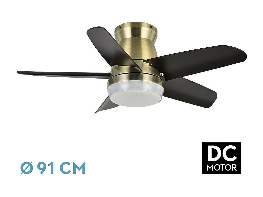 Ventilador Dc Neutron Dorado Led 3 Posiciones Y Mando A Distancia