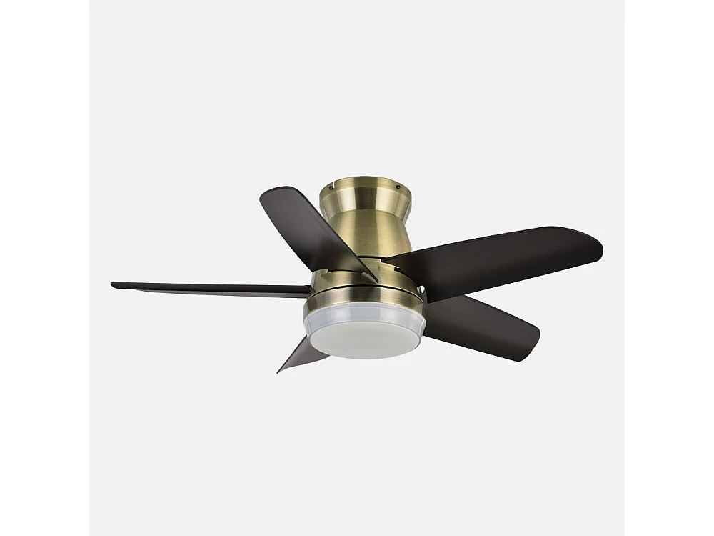 Ventilador Dc Neutron Dorado Led 3 Posiciones Y Mando A Distancia