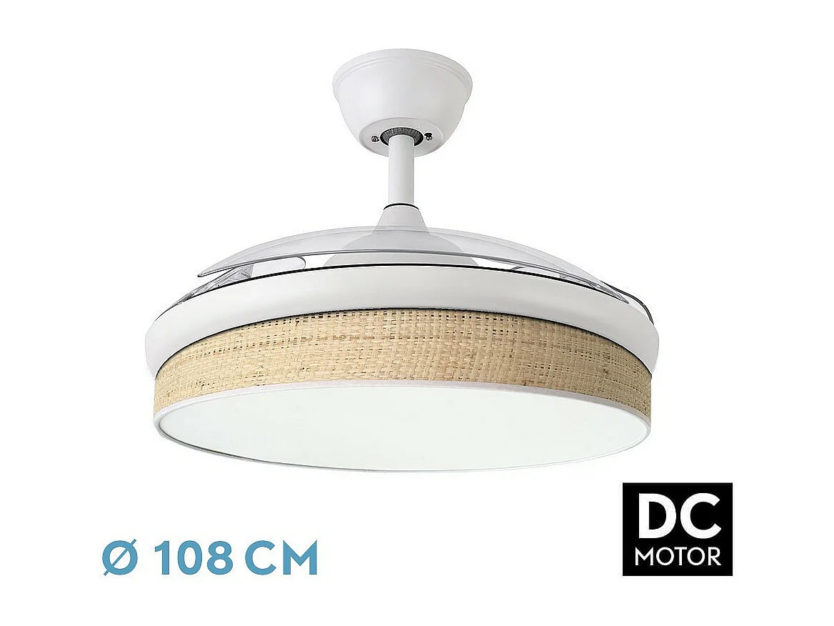 Ventilateur DC MODA Beige Blanc Télécommande Fonction Inverse FABRILAMP