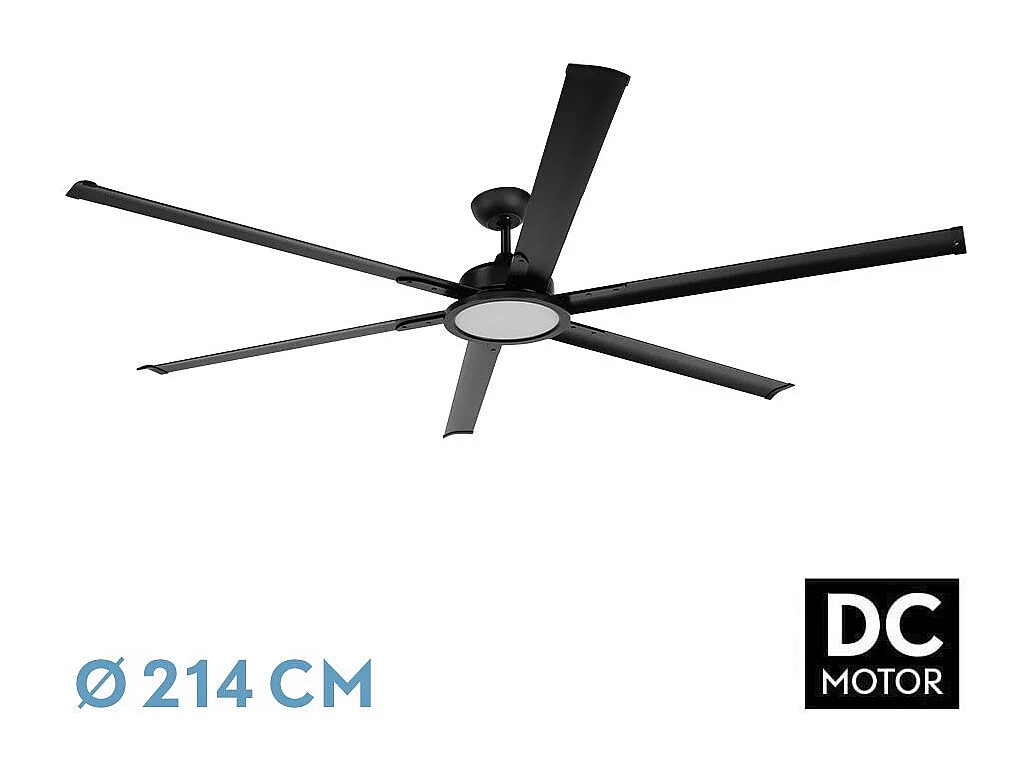 Ventilador Extragrande Dc Almanzor Negro Led Cct Regulable Temporizador Fabrilamp