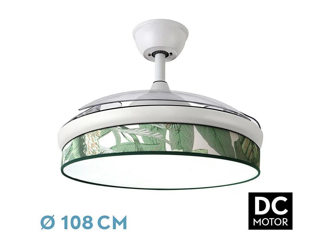 Ventilateur DC MODA Blanc Vert Télécommande Fonction Inverse FABRILAMP