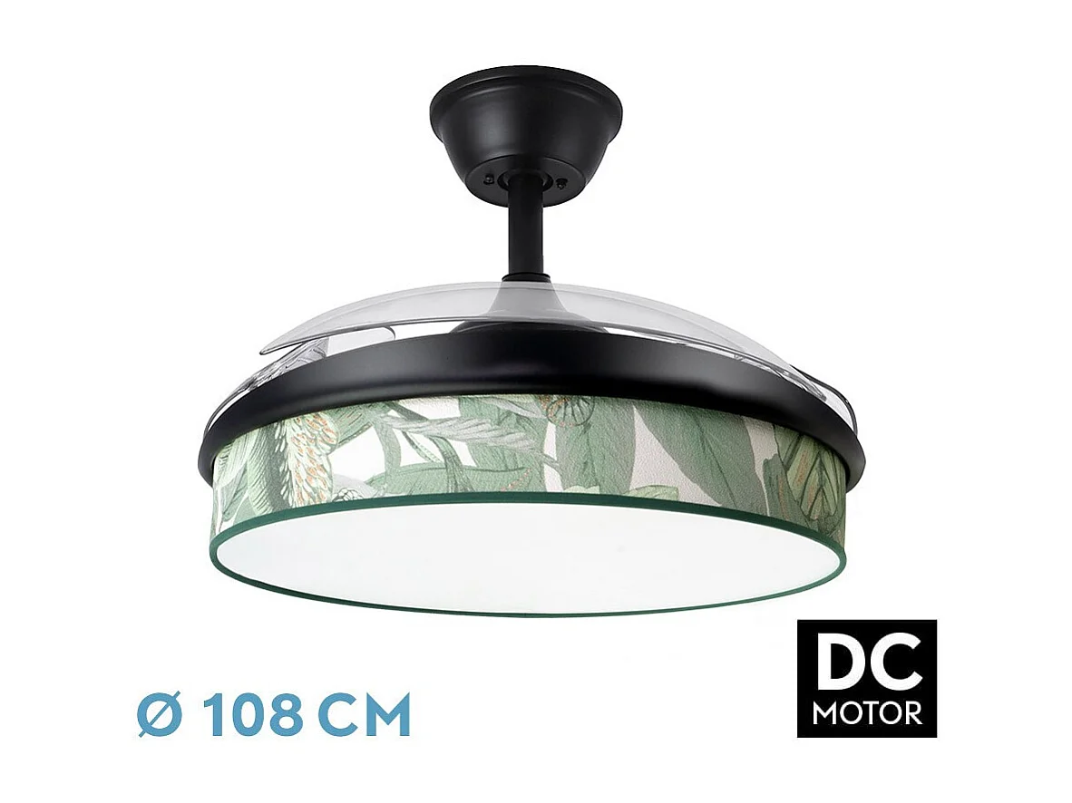 Ventilateur DC MODA Noir Vert Télécommande Fonction Inverse FABRILAMP