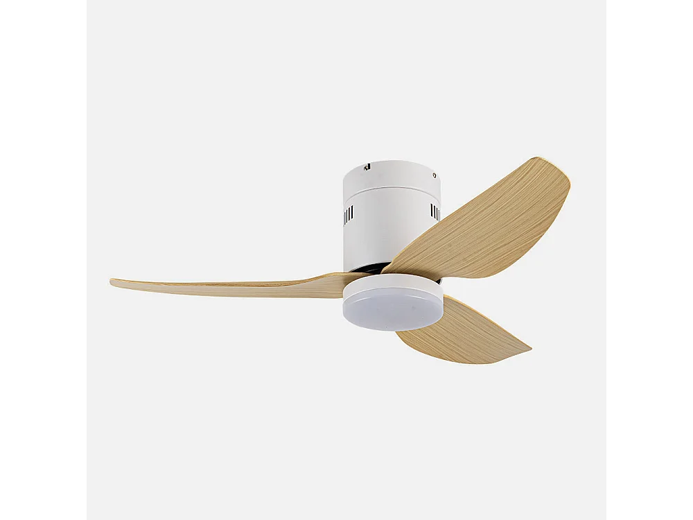 Ventilateur LED BORAX DC en hêtre blanc de 20 W et mémoire de couleur FABRILAMP