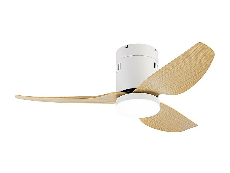 Ventilateur LED BORAX DC en hêtre blanc de 20 W et mémoire de couleur FABRILAMP