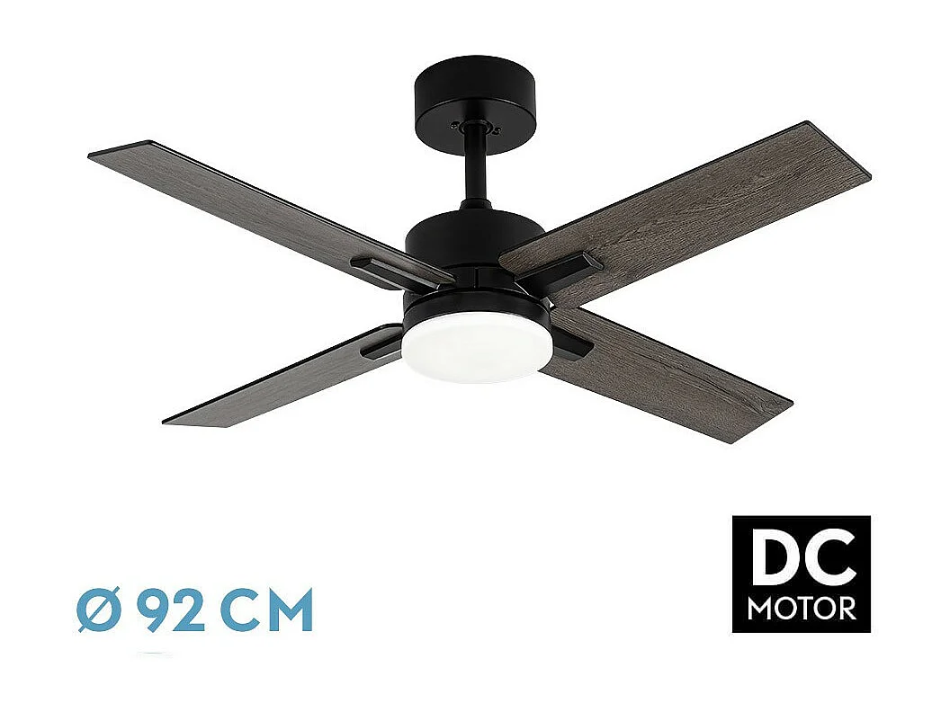 Ventilador Dc Talco Negro 4 Aspas Led 3 Temperaturas