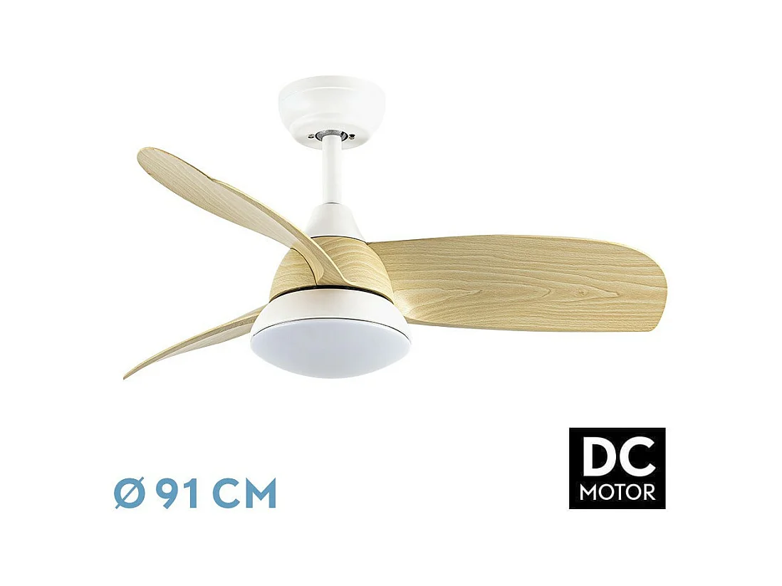 Ventilador Dc Atomo Blanco Haya Led Memoria Color Mando Distancia