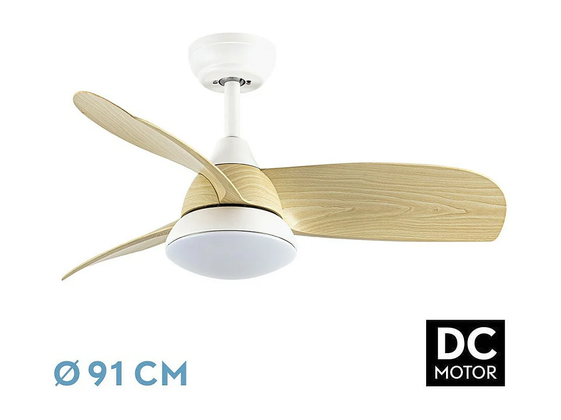 Ventilador Dc Atomo Blanco Haya Led Memoria Color Mando Distancia