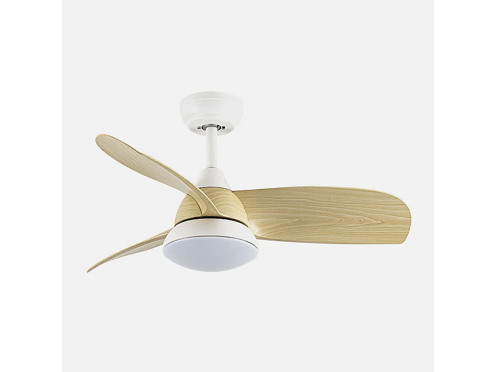 DC ATOMO Ventilateur Hêtre Blanc LED Mémoire Couleur Télécommande FABRILAMP