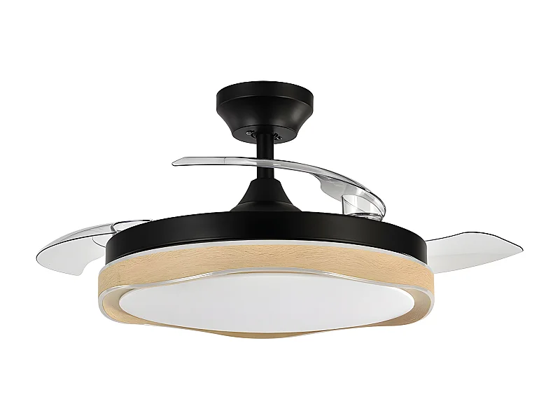 Ventilateur DC BLONDI Bois Noir LED 3 Température Télécommande FABRILAMP