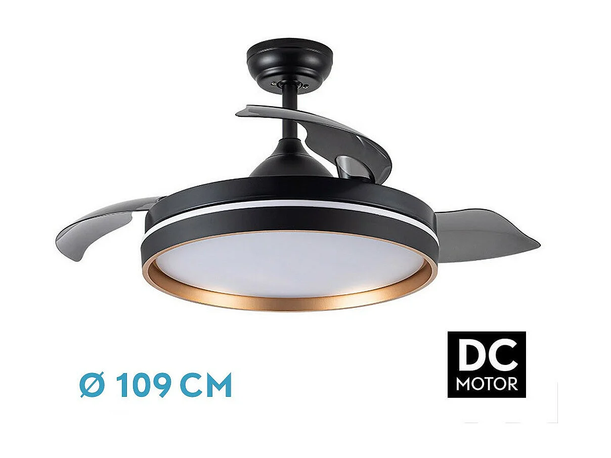 Ventilateur CC NALON L Or Noir CCt Télécommande LED Dimmable FABRILAMP