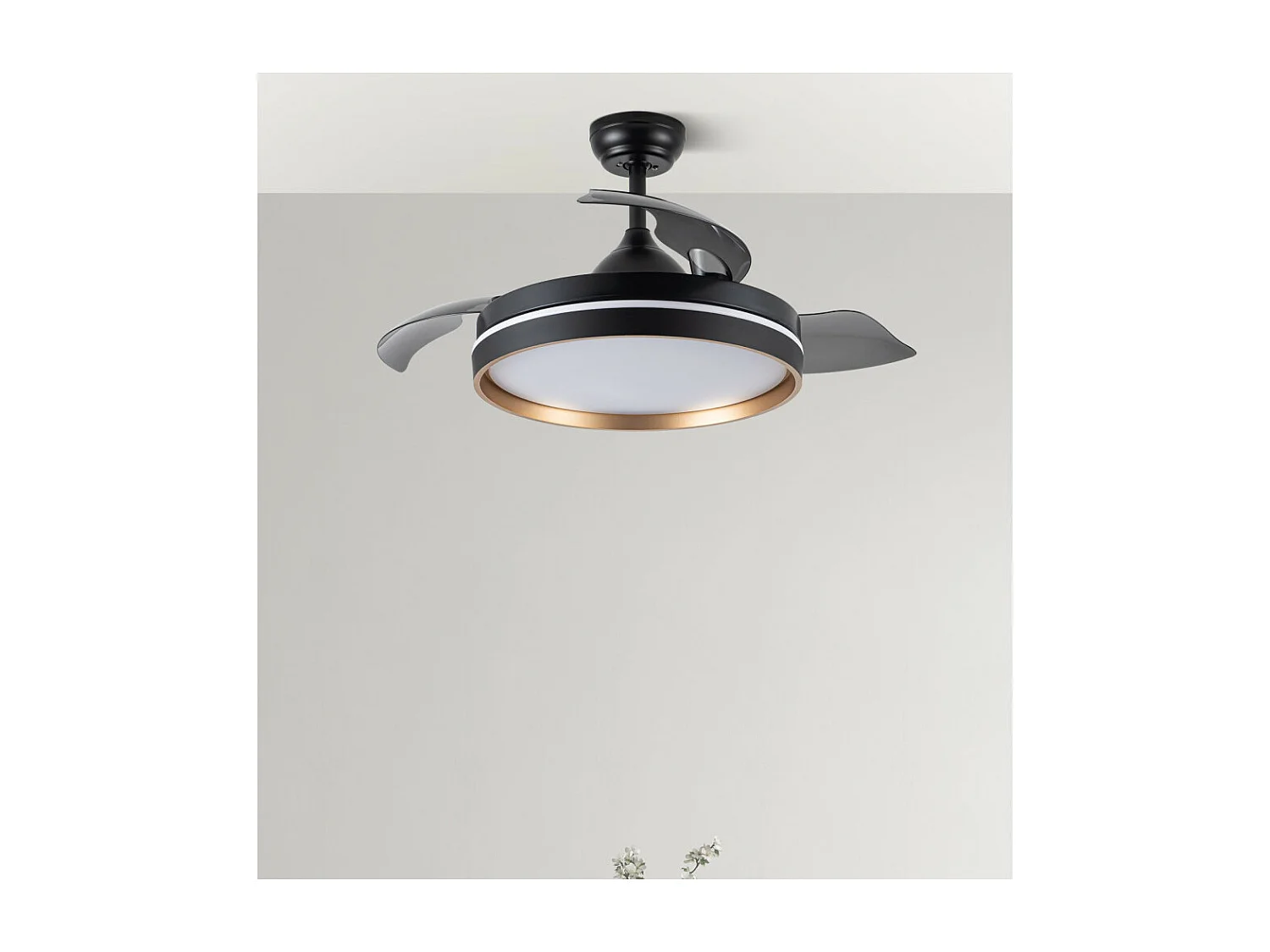 Ventilateur CC NALON L Or Noir CCt Télécommande LED Dimmable FABRILAMP