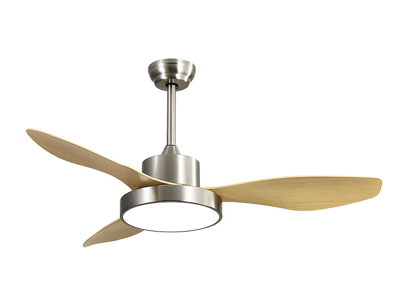 Ventilateur DC HAYATE S hêtre nickel Led CCT intégré dimmable FABRILAMP