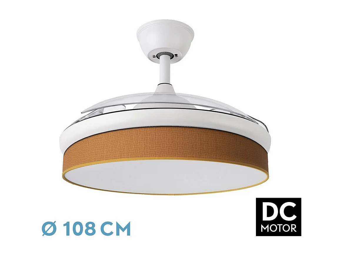 Ventilateur DC MODA Blanc Orange Télécommande Fonction Inverse FABRILAMP