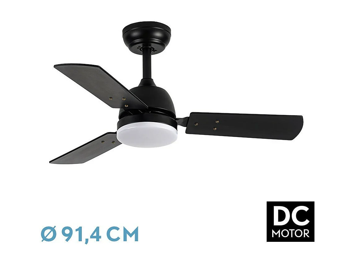 Ventilador Dc Portico Negro Led 20w Control Remoto Con Memoria