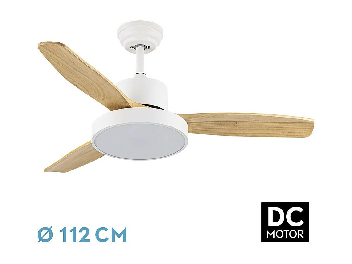 KAVALA hêtre blanc LED DC ventilateur dimmable CCT télécommande FABRILAMP