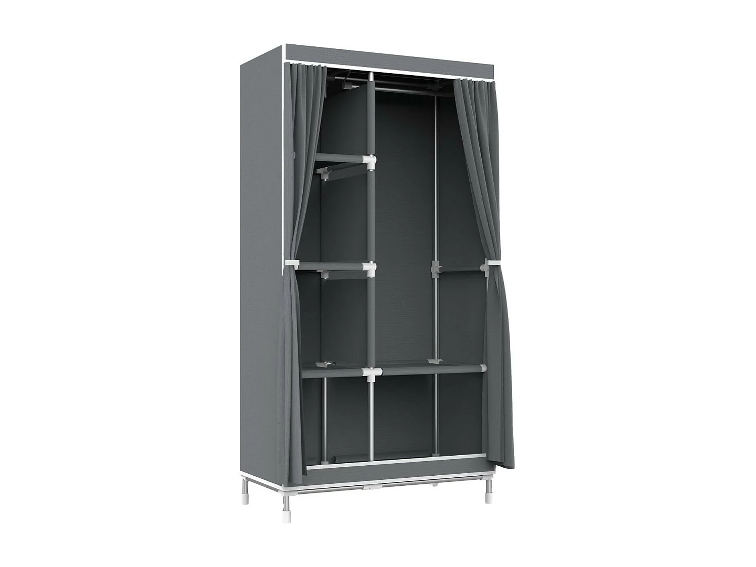 Armario Ropero de Tela Doble con Cortinas Correderas Blanco/Gris 90x43x168cm Thinia Home