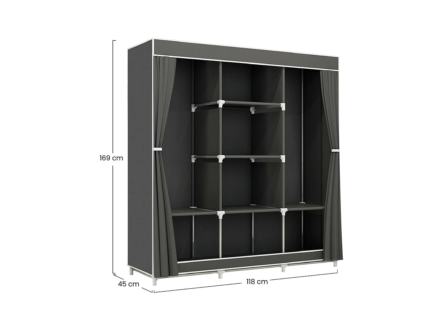 Armario Ropero de Tela Triple con Cortinas Correderas Blanco/Gris 118x45x169cm O91