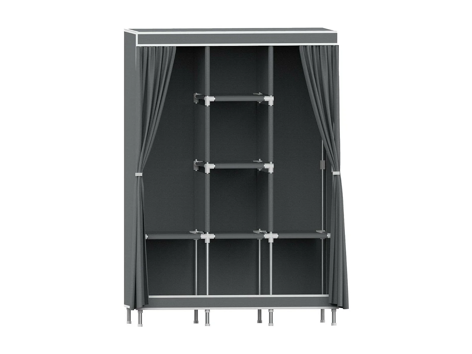 Armario Ropero de Tela Triple con Cortinas Correderas Blanco/Gris 118x45x169cm O91